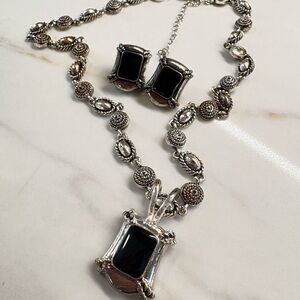 Vintage Avon Black Stone Necklace & Earring Set | Removable Pendant NIB 129
